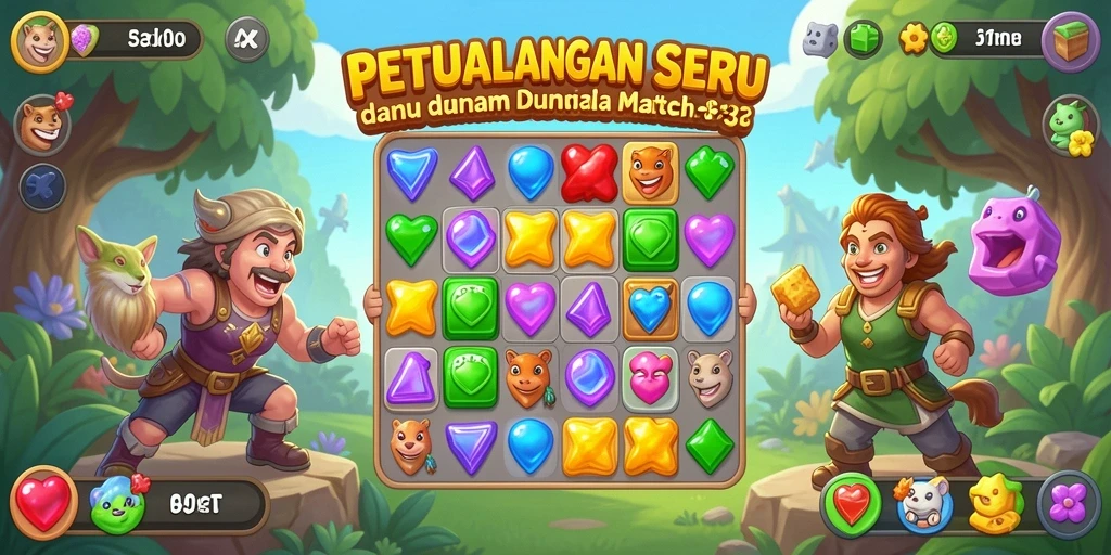 Tangkapan layar gameplay 5RT yang menunjukkan aksi mencocokkan batu permata.