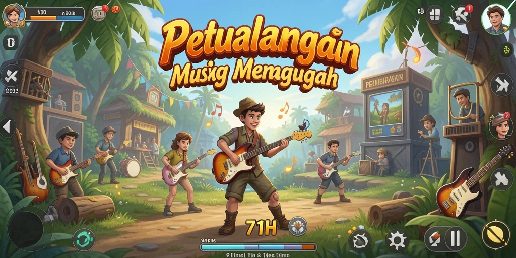 Tampilan gameplay 71H yang menarik dengan berbagai musik dan tantangan.