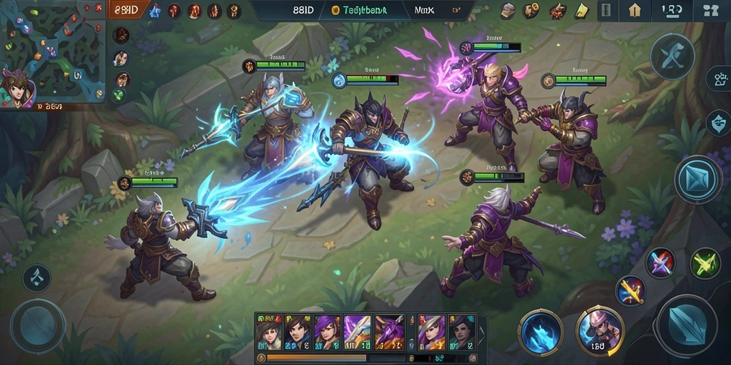Tampilan layar utama gameplay 88ID dengan pertarungan MOBA yang dinamis.