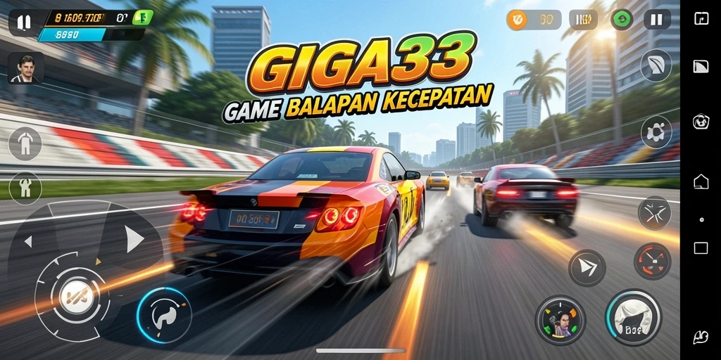 Tangkapan layar menampilkan aksi balap intens di GIGA33.