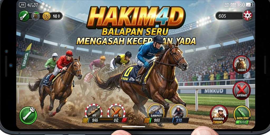 Gameplay HAKIM4D yang penuh aksi di trek balapan.