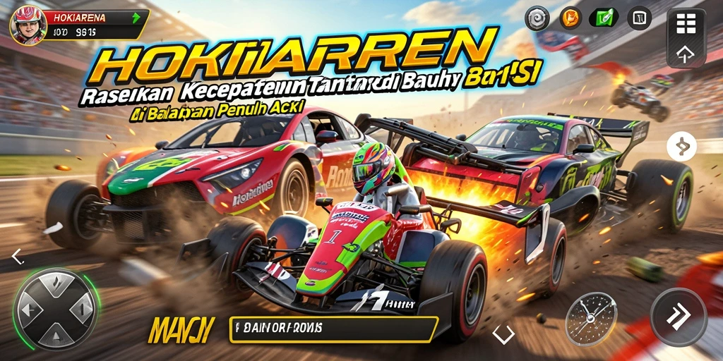 Gameplay menegangkan dalam HOKIARENA saat bersaing di trek balapan.