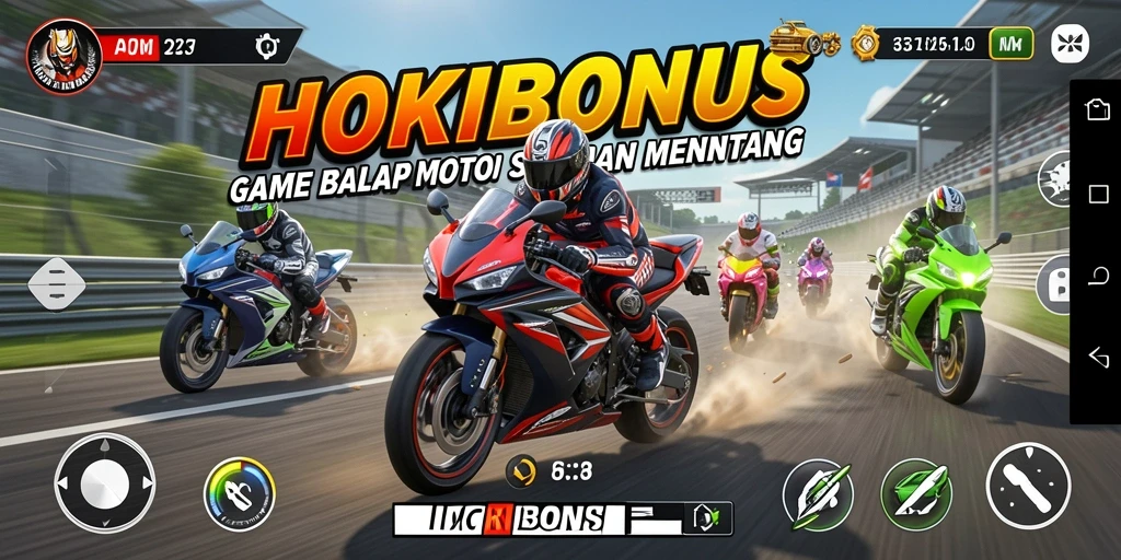Gameplay HOKIBONUS menampilkan balapan motor yang mendebarkan dan seru.