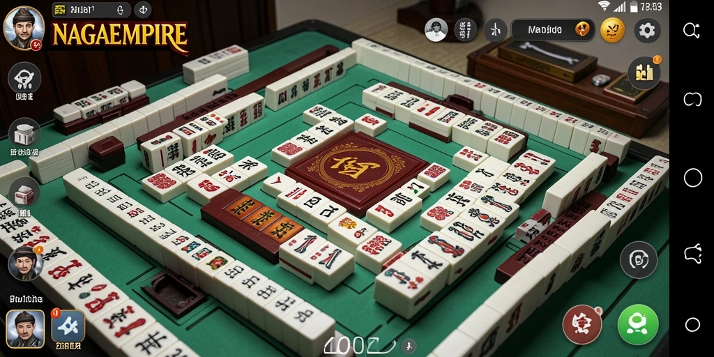 Screenshot gameplay NAGAEMPIRE menampilkan serunya bermain Mahjong.