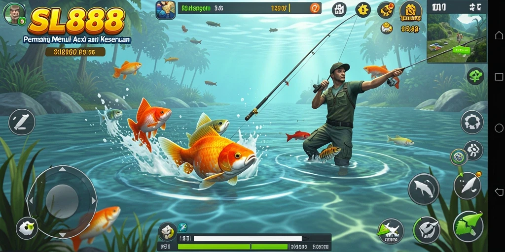 Tampilan memukau gameplay SL888 saat memancing di laut.