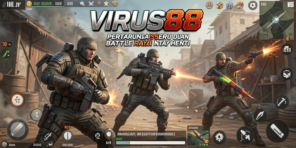 Tangkapan layar utama dari gameplay seru dalam VIRUS88 Battle Royale.